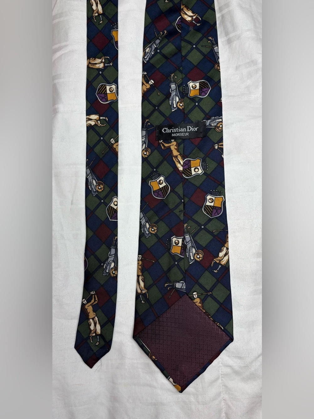 Christian Dior Monsieur Golf Print Silk Tie - Green/Navy/Burgundy